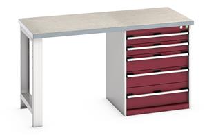 41003135.** Bott Cubio Pedestal Bench with Lino Top & 5 Drawers - 1500mm Wide  x 750mm Deep x 840mm High. Workbench consists of the following components for easy self assembly:...